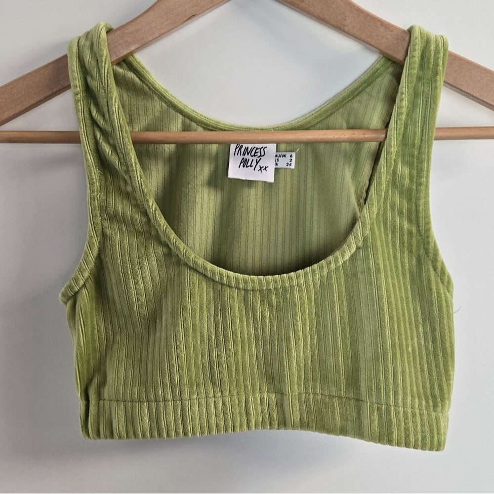 Princess Polly Ribbed Velour Velvety Crop Tank Bra Top Sz 2 or XS